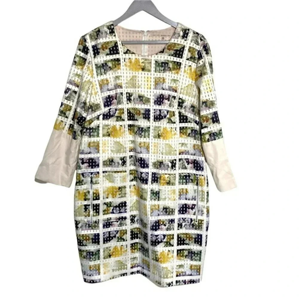 Rachel Rachel Roy Shift Dress XL‎ Multicolor Abstract Eyelet Bell Sleeve Pockets